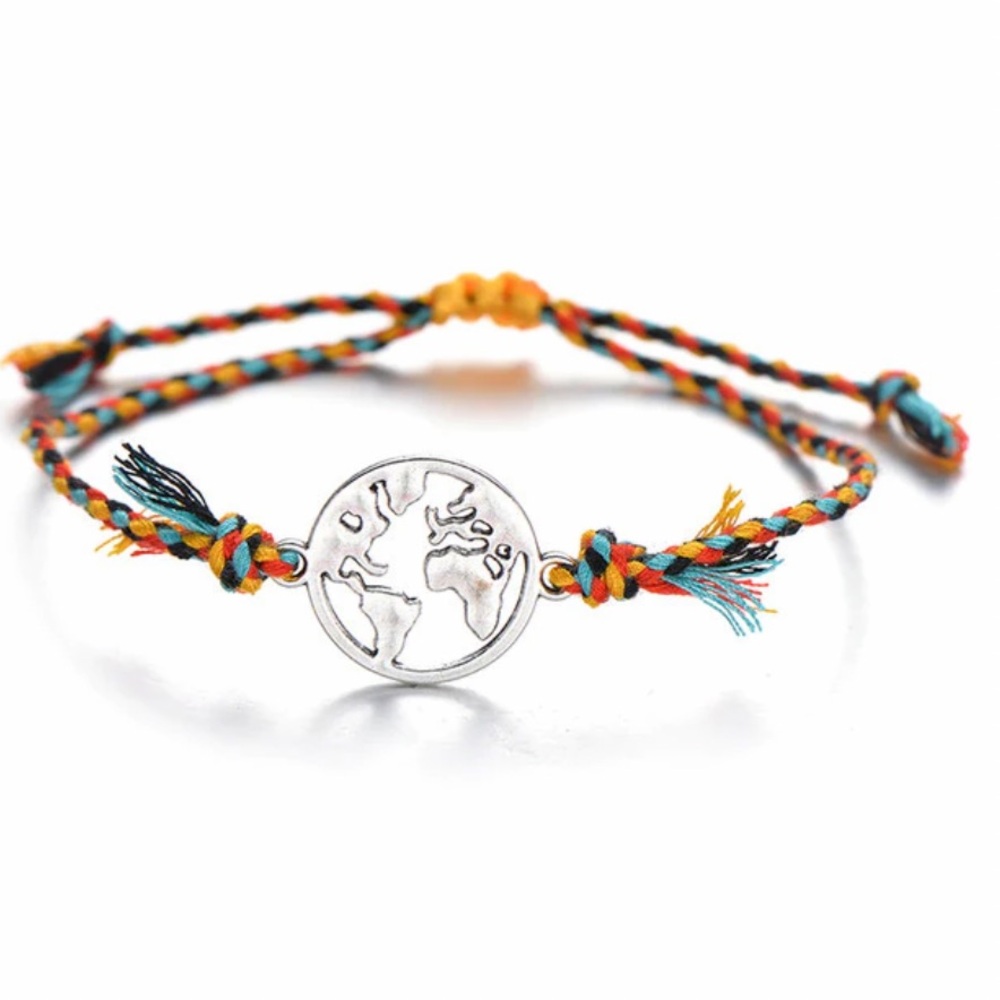 World Globe Map Braided Bracelet Gift Best Wishes